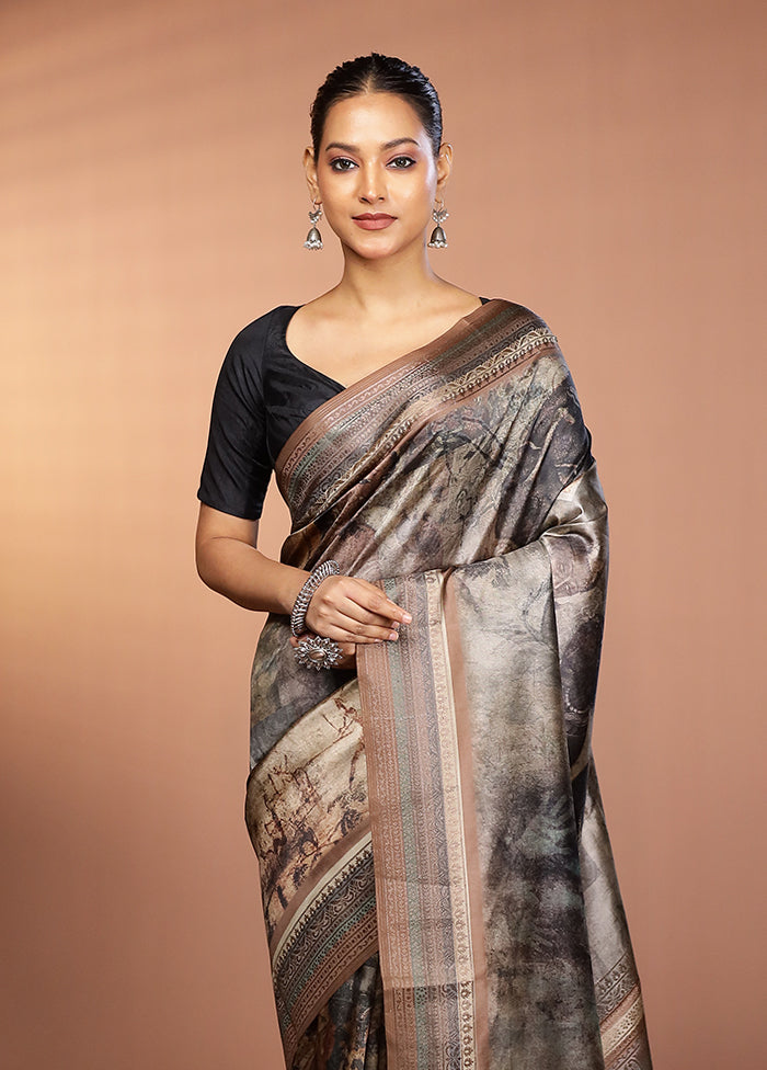 Cream Dupion Silk Saree With Blouse Piece