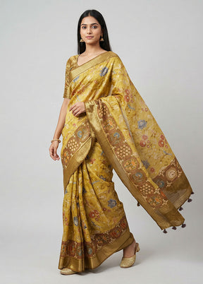Brown Dupion Silk Saree With Blouse Piece