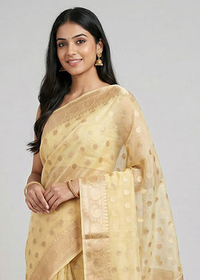 Cream Organza Saree With Blouse Piece