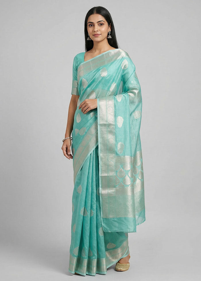 Green Organza Saree With Blouse Piece