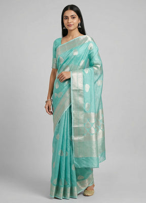 Green Organza Saree With Blouse Piece