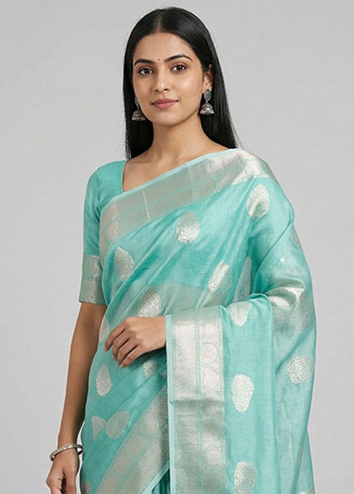 Green Organza Saree With Blouse Piece