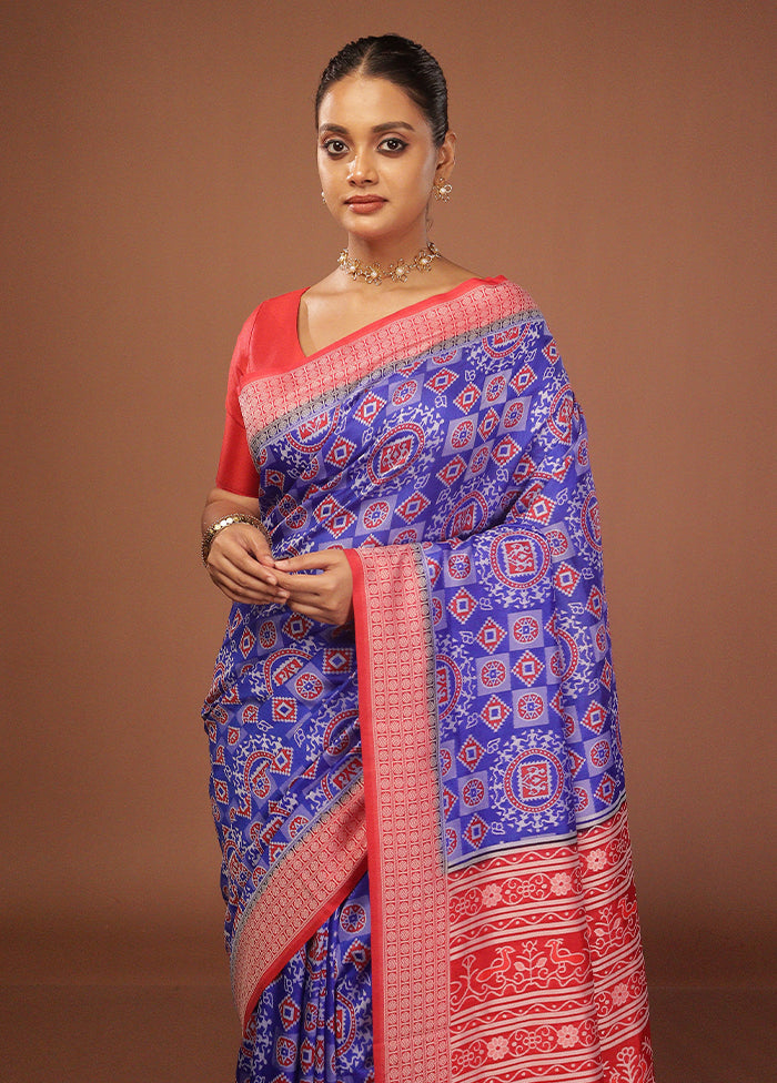 Blue Bomkai Silk Saree Without Blouse Piece