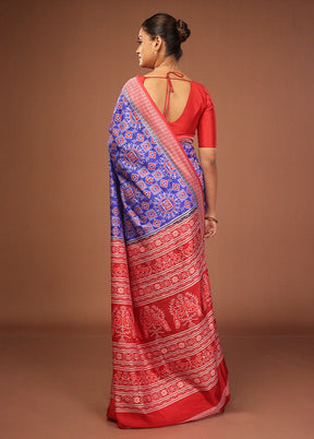 Blue Bomkai Silk Saree Without Blouse Piece