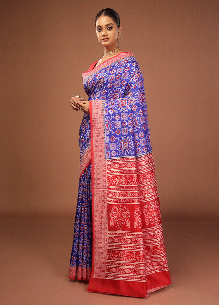 Blue Bomkai Silk Saree Without Blouse Piece