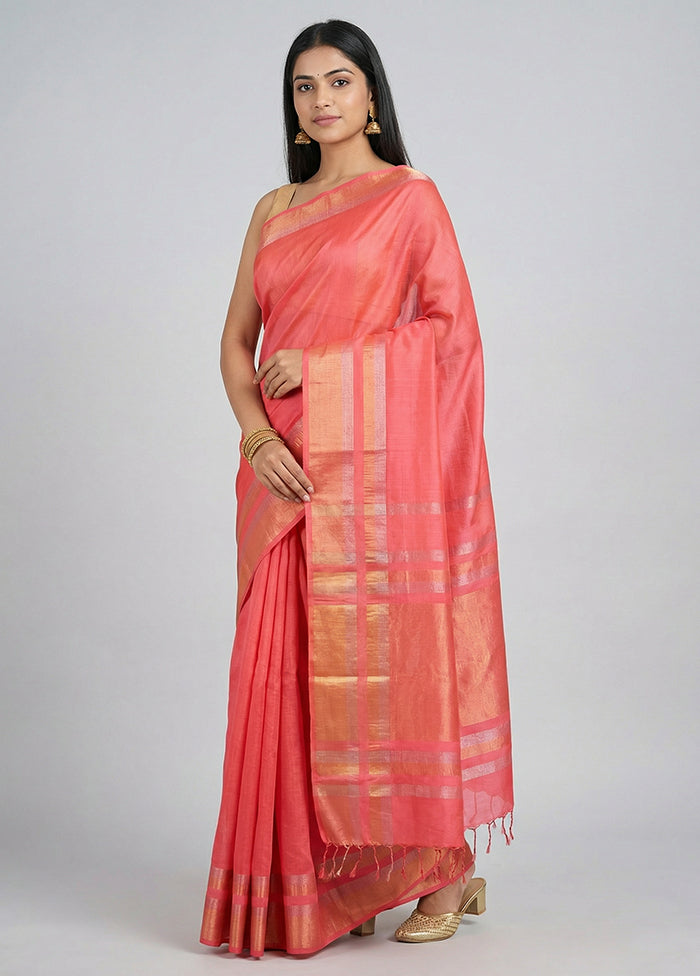 Pink Handloom Kanchipuram Pure Silk Saree With Blouse Piece