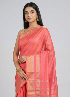 Pink Handloom Kanchipuram Pure Silk Saree With Blouse Piece