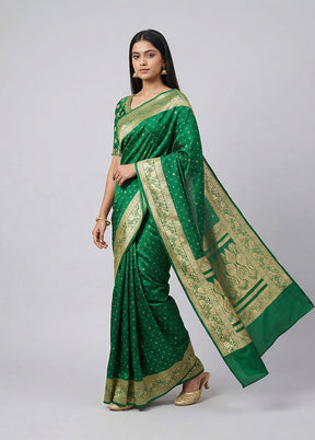 Green Handloom Banarasi Pure Silk Saree With Blouse Piece
