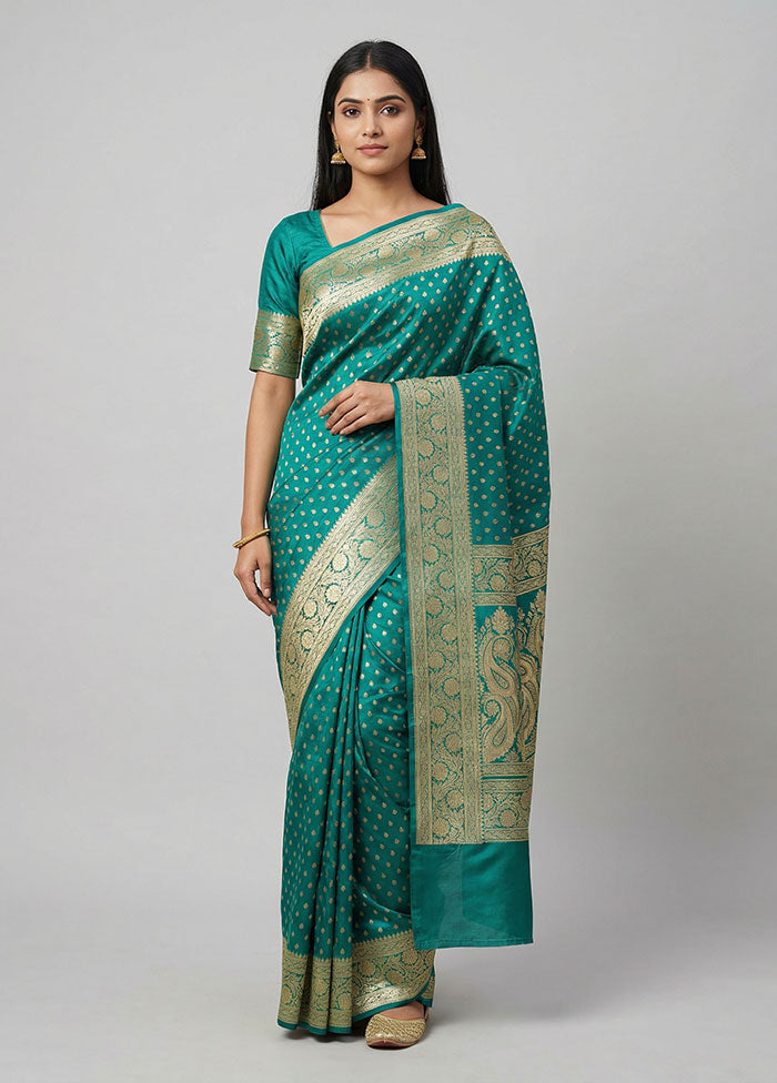 Green Handloom Banarasi Pure Silk Saree With Blouse Piece