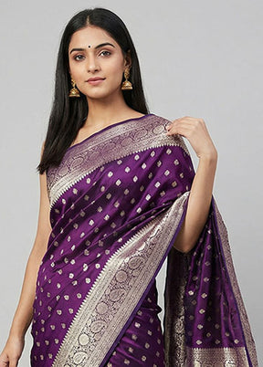 Purple Handloom Banarasi Pure Silk Saree With Blouse Piece