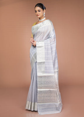 Grey Dupion Silk Saree With Blouse Piece