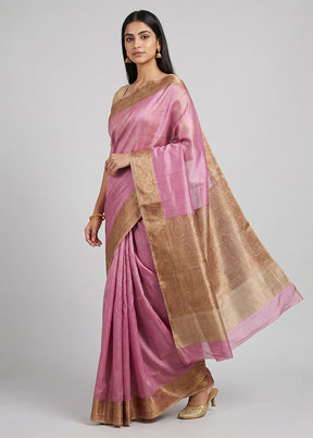 Purple Handloom Tussar Pure Silk Saree With Blouse Piece