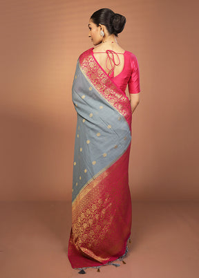 Grey Dupion Silk Saree With Blouse Piece