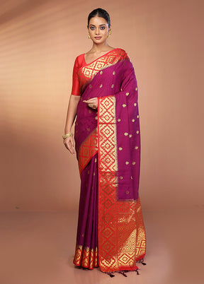Purple Dupion Silk Saree With Blouse Piece