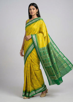 Yellow Handloom Bomkai Pure Silk Saree With Blouse Piece