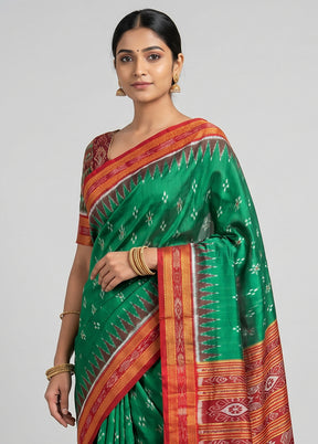 Green Handloom Patola Pure Silk Saree With Blouse Piece