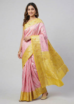 Pink Handloom Dupion Pure Silk Saree With Blouse Piece