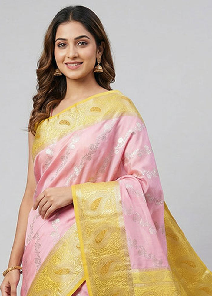Pink Handloom Dupion Pure Silk Saree With Blouse Piece