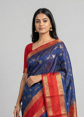 Blue Handloom Dupion Pure Silk Saree With Blouse Piece