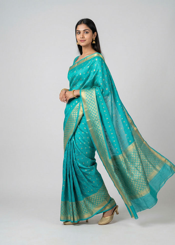Green Handloom Kanjivaram Pure Silk Saree With Blouse Piece