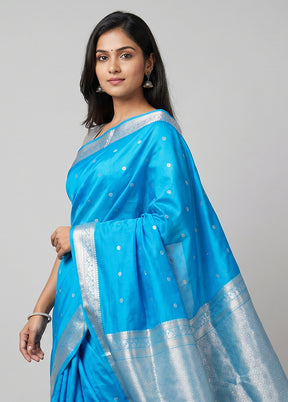 Blue Handloom Kanjivaram Pure Silk Saree With Blouse Piece