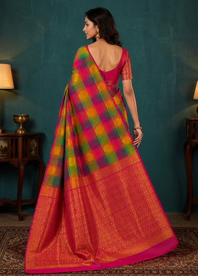 Multicolor Handloom Kanjivaram Pure Silk Saree With Blouse Piece