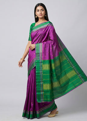 Purple Handloom Kanjivaram Pure Silk Saree With Blouse Piece