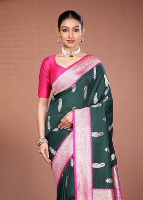 Green Handloom Katan Pure Silk Saree With Blouse Piece