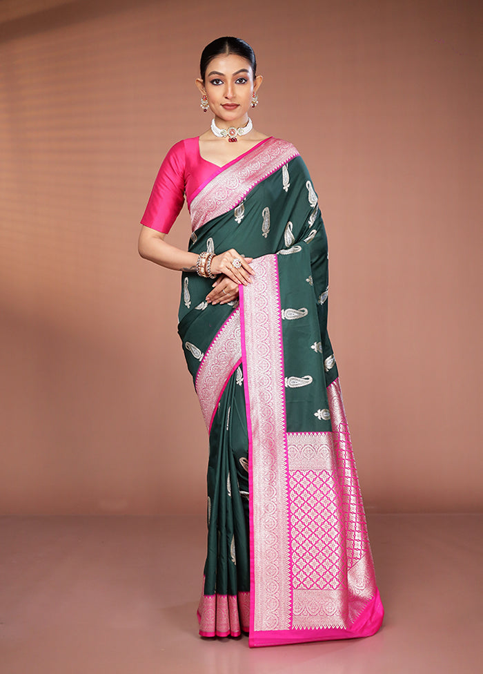Green Handloom Katan Pure Silk Saree With Blouse Piece