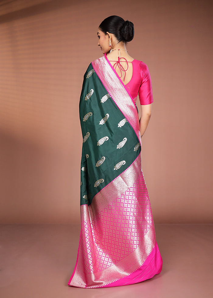 Green Handloom Katan Pure Silk Saree With Blouse Piece
