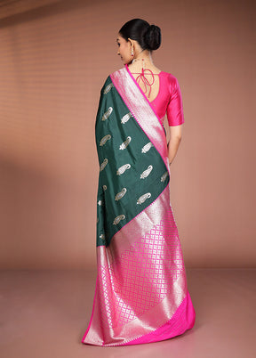 Green Handloom Katan Pure Silk Saree With Blouse Piece
