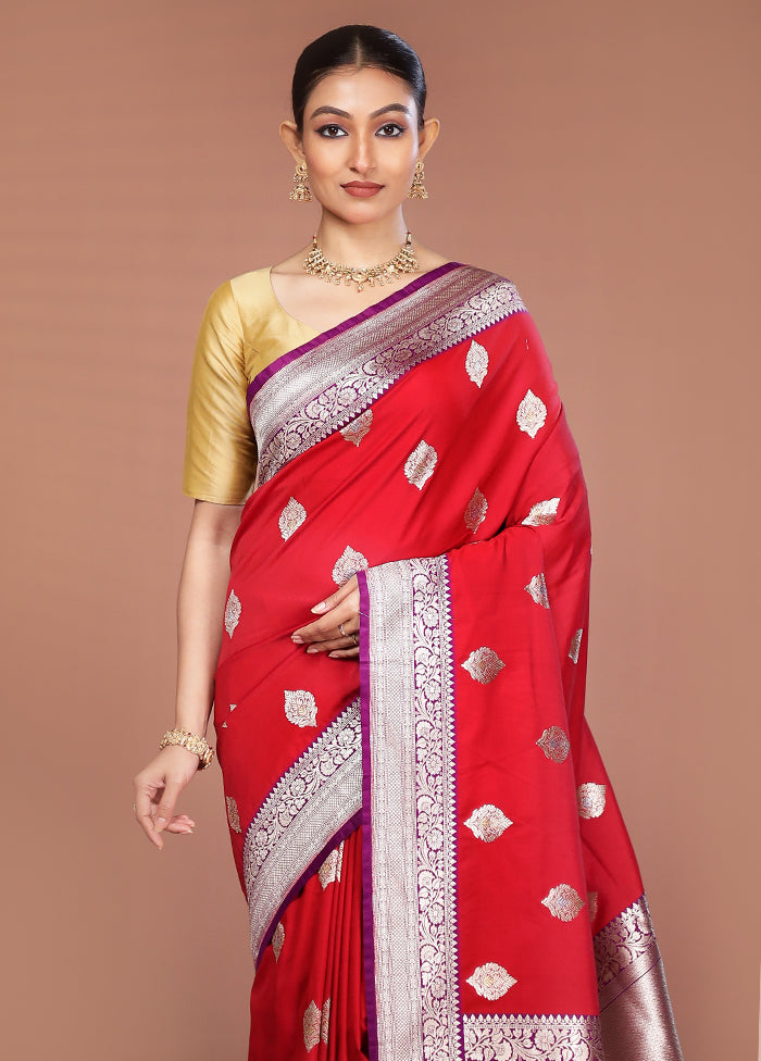 Red Handloom Katan Pure Silk Saree With Blouse Piece