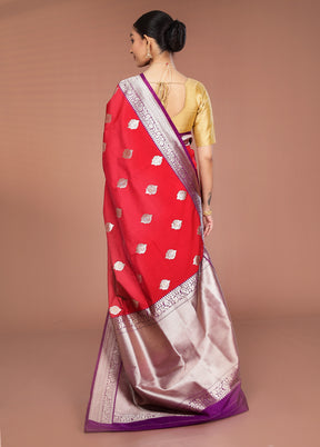 Red Handloom Katan Pure Silk Saree With Blouse Piece