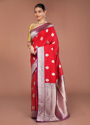 Red Handloom Katan Pure Silk Saree With Blouse Piece