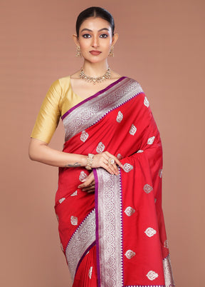 Red Handloom Katan Pure Silk Saree With Blouse Piece
