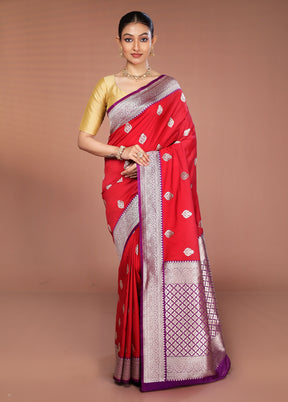 Red Handloom Katan Pure Silk Saree With Blouse Piece
