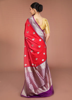Red Handloom Katan Pure Silk Saree With Blouse Piece