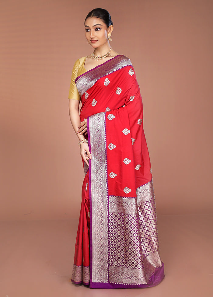 Red Handloom Katan Pure Silk Saree With Blouse Piece