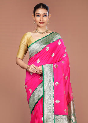Pink Handloom Katan Pure Silk Saree With Blouse Piece
