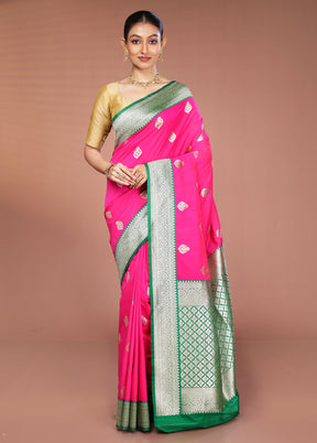 Pink Handloom Katan Pure Silk Saree With Blouse Piece