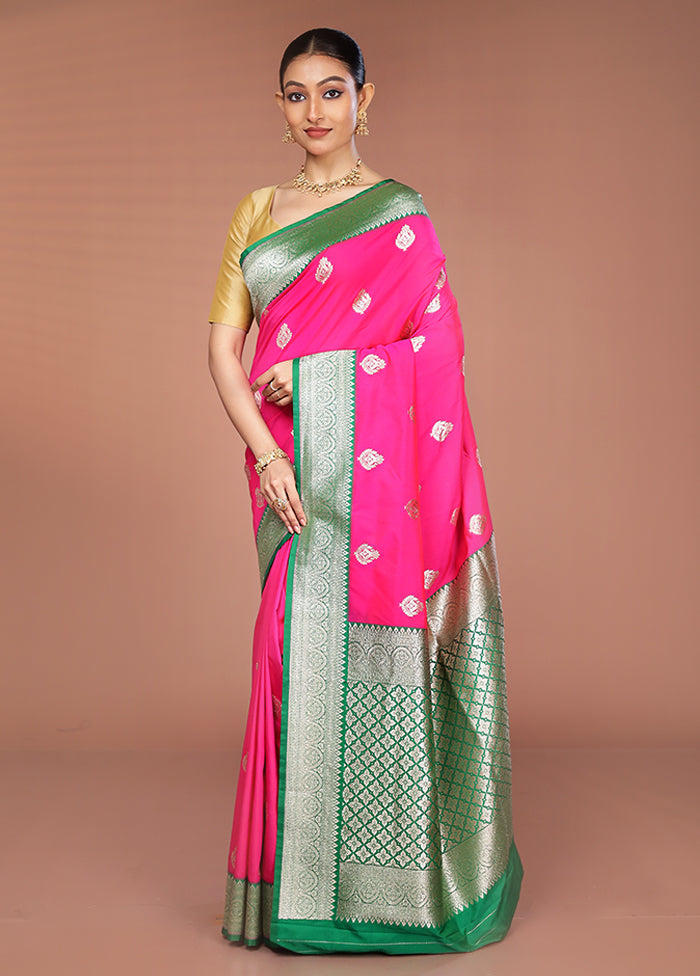 Pink Handloom Katan Pure Silk Saree With Blouse Piece