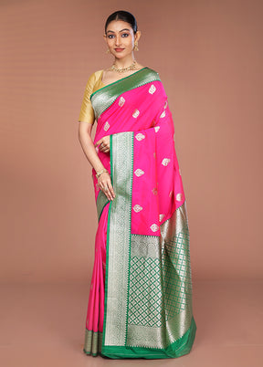 Pink Handloom Katan Pure Silk Saree With Blouse Piece