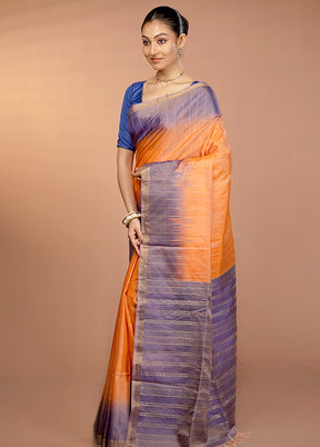Orange Handloom Kanjivaram Pure Silk Saree With Blouse Piece