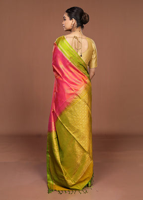 Orange Handloom Kanchipuram Pure Silk Saree With Blouse Piece