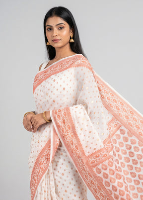 Cream Kora Silk Saree With Blouse Piece
