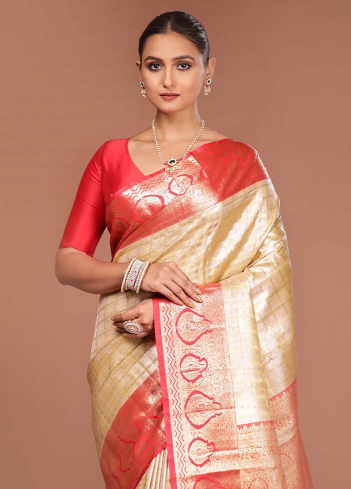 Gold Kanjivaram Silk Saree With Blouse Piece