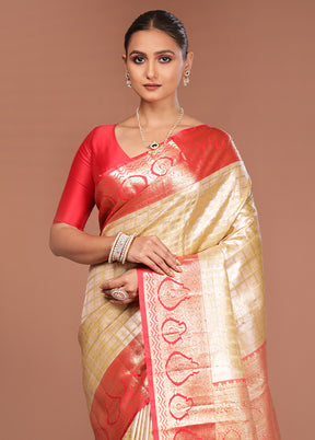 Gold Kanjivaram Silk Saree With Blouse Piece
