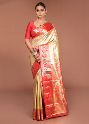 Gold Kanjivaram Silk Saree With Blouse Piece