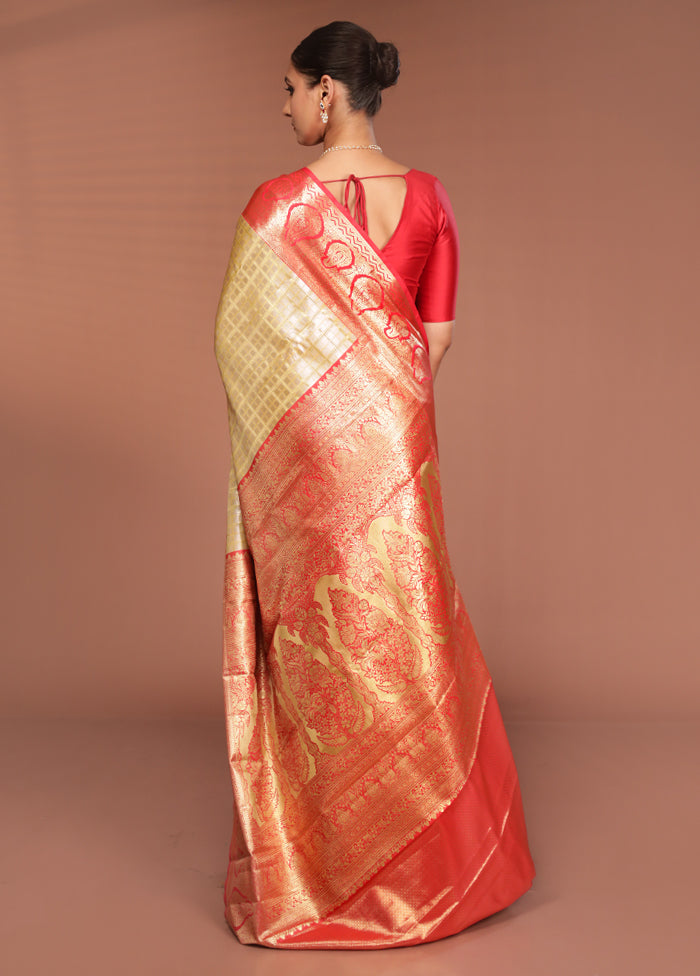 Gold Kanjivaram Silk Saree With Blouse Piece