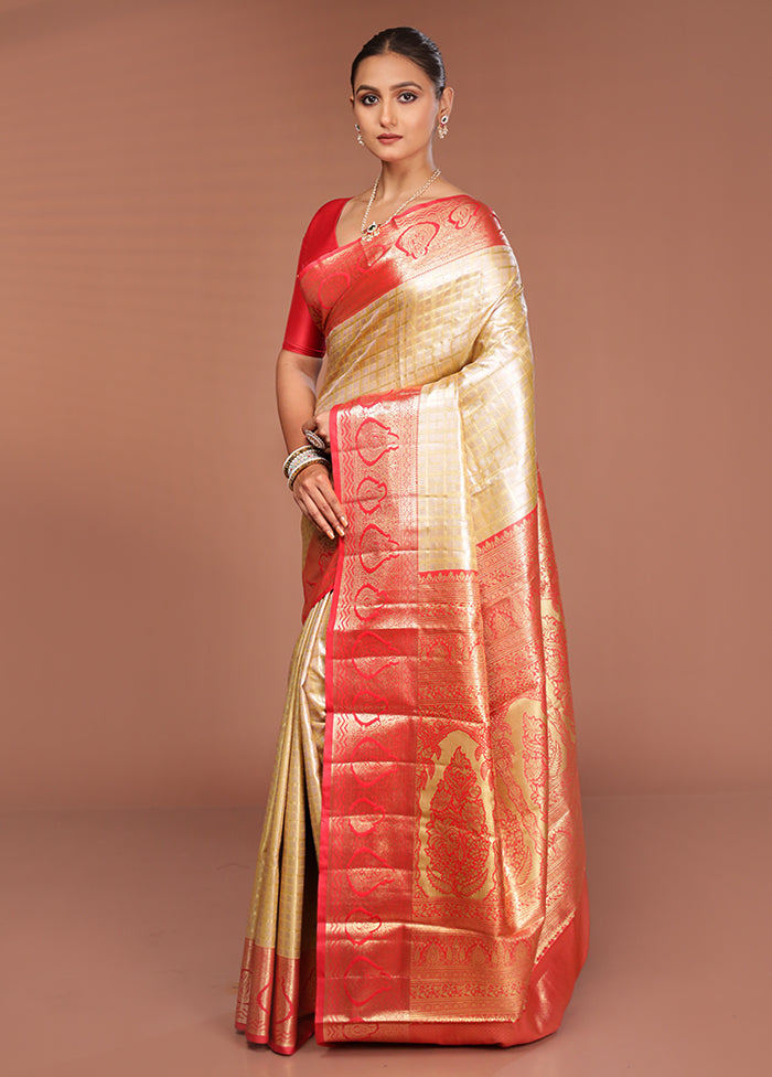Gold Kanjivaram Silk Saree With Blouse Piece